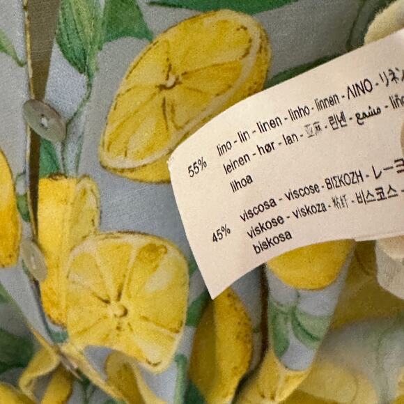 Zara Lemon Print Tie-Waist Top Womens Medium Linen Blend Beachy Novelty Fruit - Picture 8 of 11